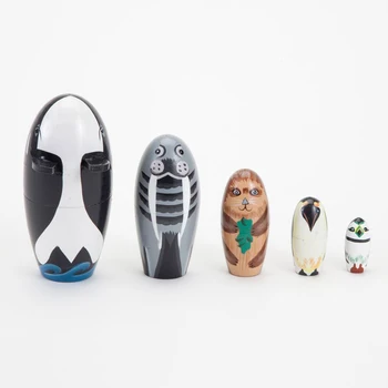 5Pcs/Set Lesenih Kita Pingvin Živali Matryoshka Gnezdenje Lutke Figurice Otroci Izobraževalne Igrače za Otroke Darilo