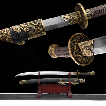 Kitajski Meč Zložiti Jekla Antično Bronasto Qing Dao Pravi Rayskin Scabbard Ročno Oster Oskrbe Twin Roko Meči