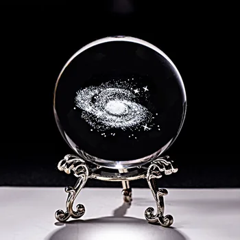 Kristalno Kroglo 3D Lasersko Vgravirana Kremenovo Steklo Sferi Doma Okraski Okraski Svetu Galaxy Miniature Ustvarjalne Figurice Darila